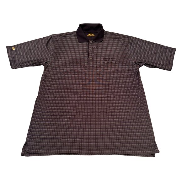 Slazenger Mens M Golf Polo Shirt Plaid Hammock Dunes Challenge Black & Gray - Picture 1 of 13